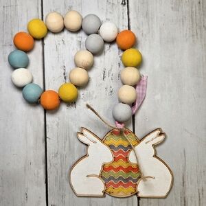 Hand Painted Wood Colorful Easter Bunny Bead Garland